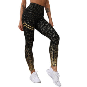 New Hotsale Women Gold Print Leggings No Transparent Exercise Fitness Leggings Push Up