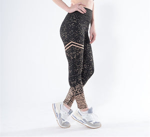 LAISIYI Women Leggings No Transparent Metallic Foil Print Leggings Exercise Fitness