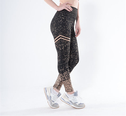 LAISIYI Women Leggings No Transparent Metallic Foil Print Leggings Exercise Fitness