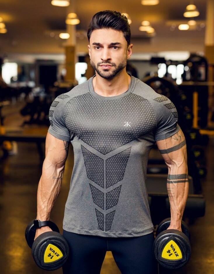 GYM Sport Running Men T shirt Fitness Slim High Elasticity