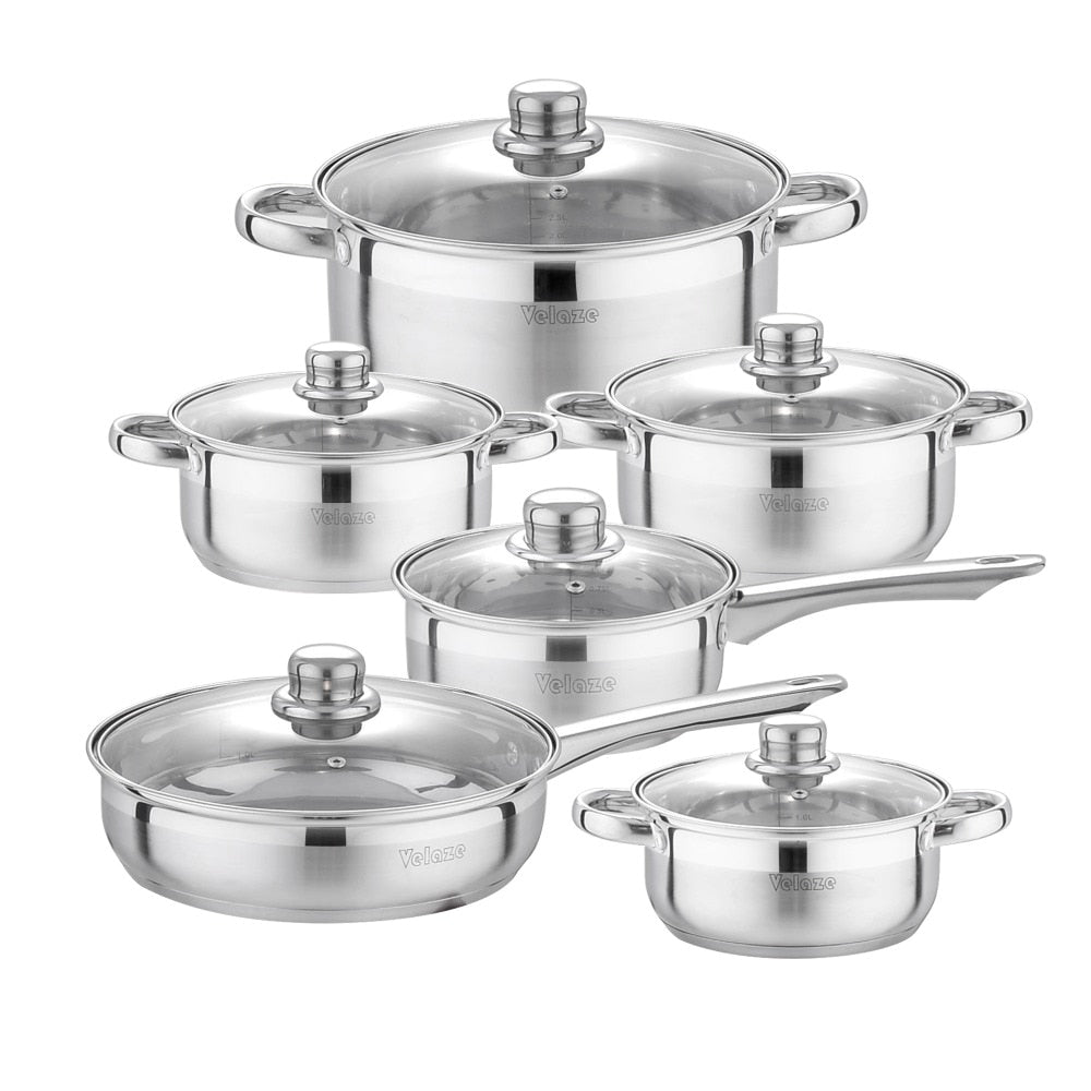 Velaze Cookware Set 12-Piece Kitchen Stainless Steel Cooking