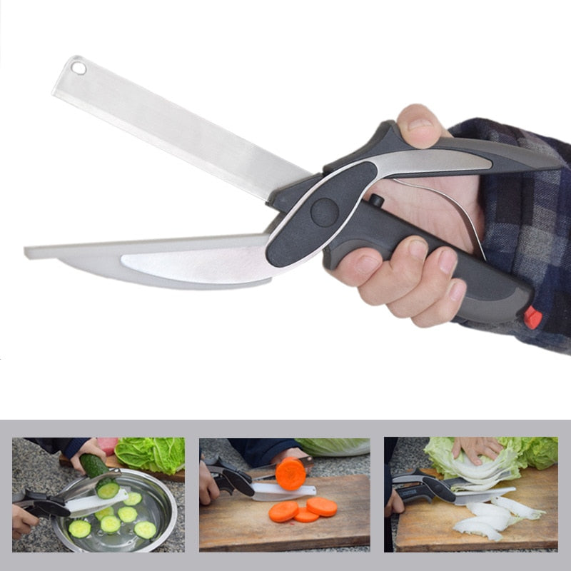 New Multi-Function Smart Clever Scissor Cutter 2 in 1 Cutting Board Utility Cutter Stainless Steel Ourdoor Smart Vegetable Knife