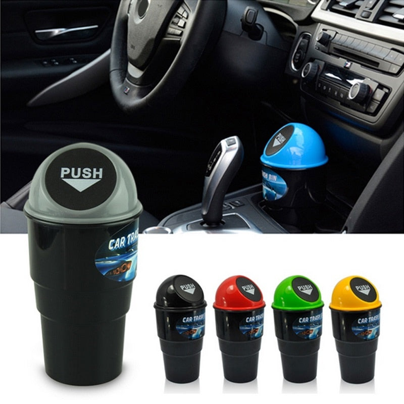 Car Mini Garbage Can Auto Creative Trash Can Vehicle Dust Holder Bin Box Spring Cover Universal Car Trash Can Accessories