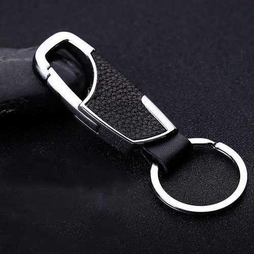 2019 New Simple Leather and Metal Alloy Buckle Men Black Car Keychain Key Ring Car Accessories