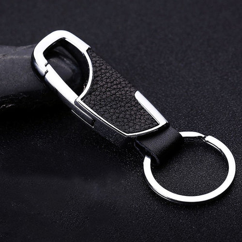 New Simple Leather and Metal Alloy Buckle Men Black Car Keychain Key Ring Car Accessories