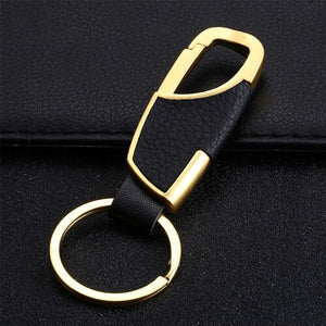 New Simple Leather and Metal Alloy Buckle Men Black Car Keychain Key Ring Car Accessories