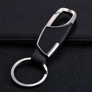 New Simple Leather and Metal Alloy Buckle Men Black Car Keychain Key Ring Car Accessories